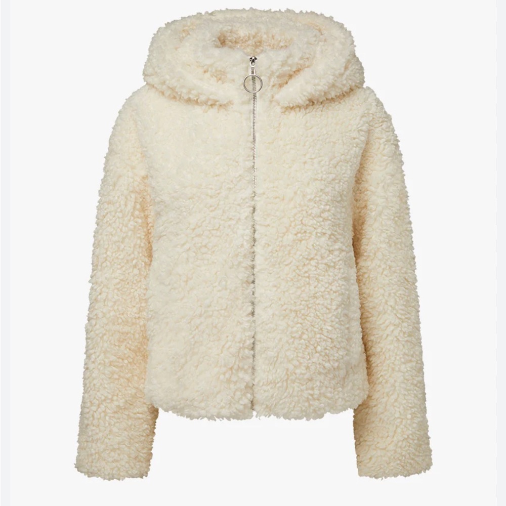 WEWOREWHAT Curly Fleece Sherpa Jacket XS. Ivory w/collar,pockets,hood Like new!